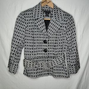 Grace Elements Ladies Black And White Patterned Jacket With Belt Size 8